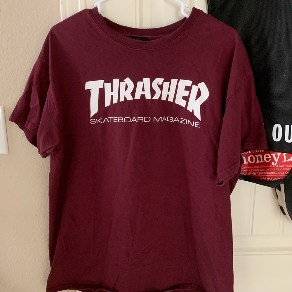 Maroon thrasher magazine t shirt